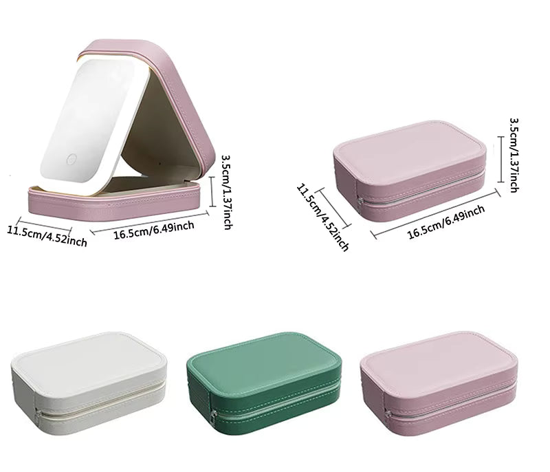 Portable LED Light Storage Box Beauty And Makeup Mirror