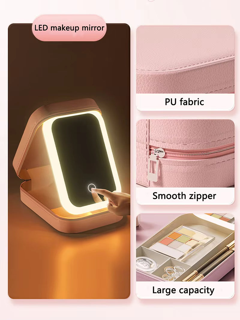 Portable LED Light Storage Box Beauty And Makeup Mirror