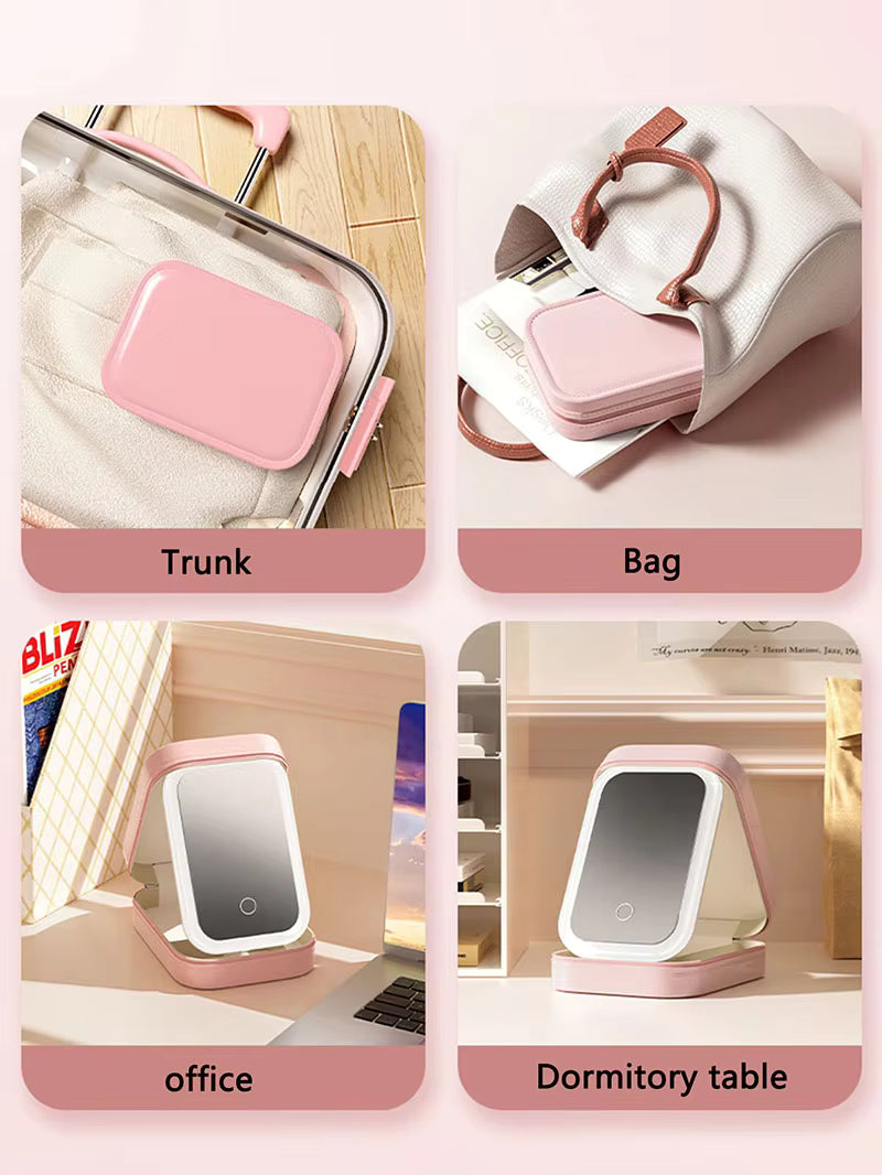 Portable LED Light Storage Box Beauty And Makeup Mirror