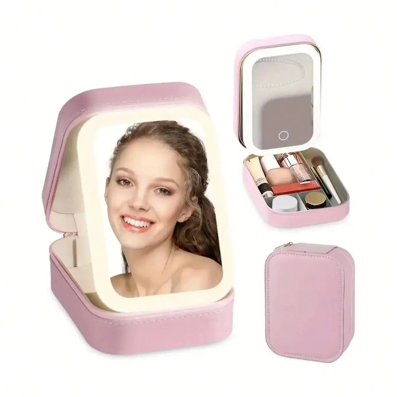 Portable LED Light Storage Box Beauty And Makeup Mirror