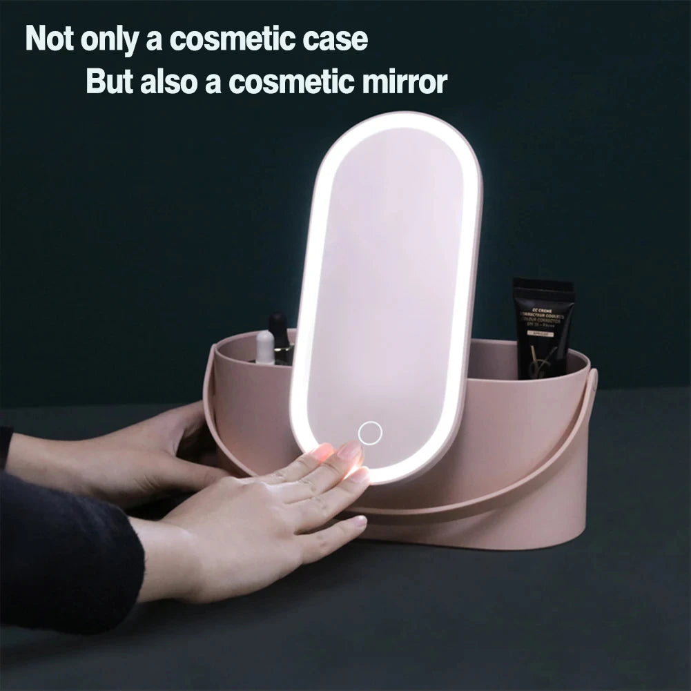 Portable LED Light Storage Box Beauty And Makeup Mirror