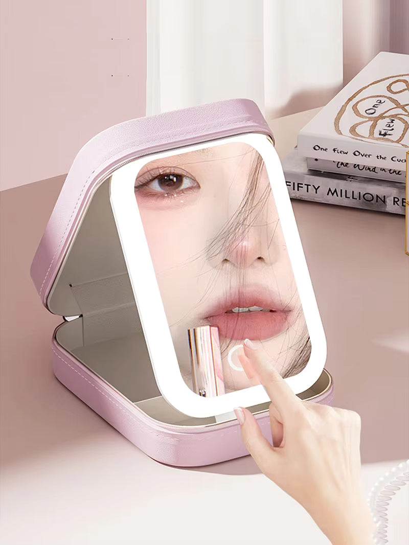 Portable LED Light Storage Box Beauty And Makeup Mirror