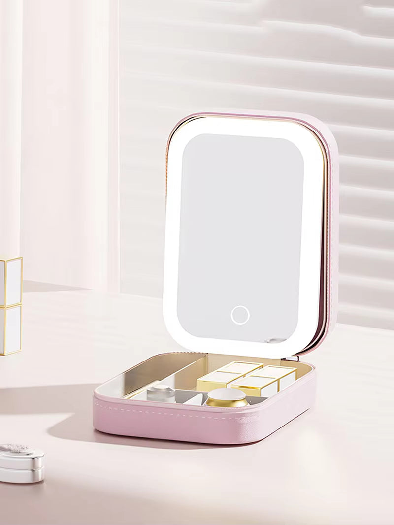 Portable LED Light Storage Box Beauty And Makeup Mirror